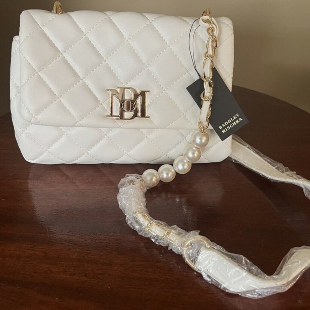 Badgley Mischka Quilted White Pearl Bag